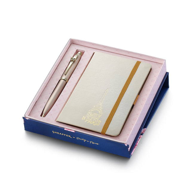 Sheaffer 100 EIP 9377 Champagne Gold Ballpoint Pen with Champagne Gold Trim and Hardbound Small Notebook - Gift Set