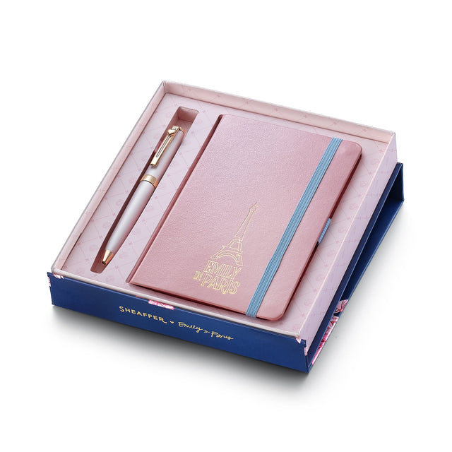 Set - EIP Prelude Mini 9810 Pastel Pink Ballpoint Pen with Swarovski Crystal and Small Hardbound Notebook