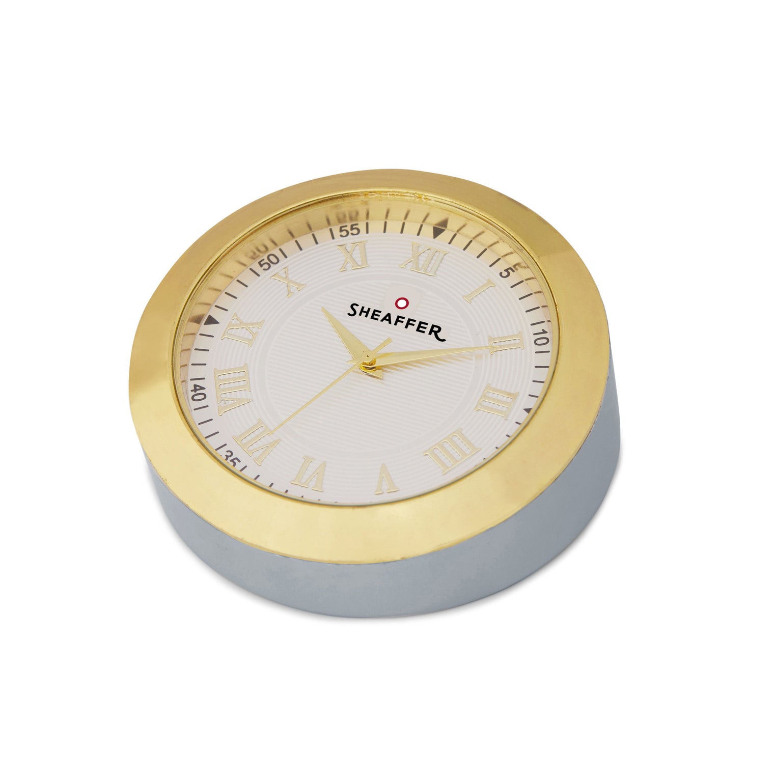 Sheaffer Gift Set ft. Bright Chrome 100 Ballpoint Pen with Gold Trims and Table Clock