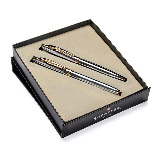 Sheaffer® Gift Set ft. Bright Chrome S100 9340 with Gold Tone Trim as Set of 2 pens -  Ballpoint Pen & Fountain pen (M)
