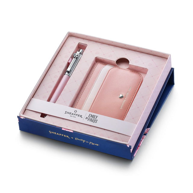 Sheaffer Gift Set - EIP Sentinel 321 Pink Matte Finish Ballpoint Pen with Chrome Trims and Full-Grain Leather Credit Card Holder