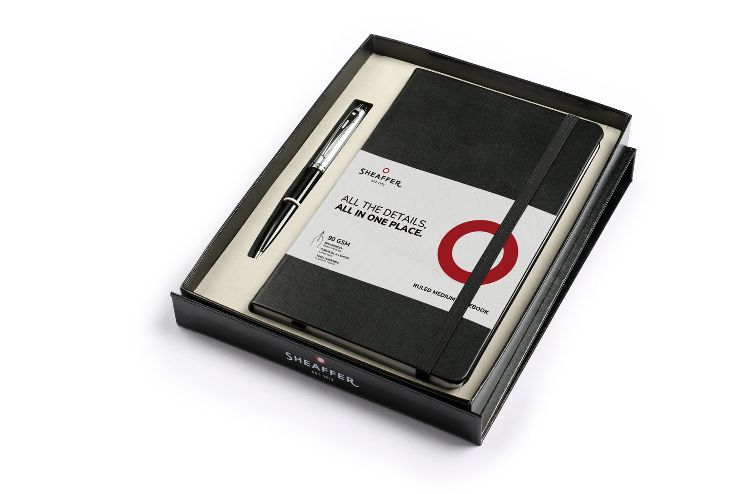 Sheaffer Gift Set ft. Glossy Black S100 9313 Ballpoint Pen with Chrome Trim and Medium Notebook