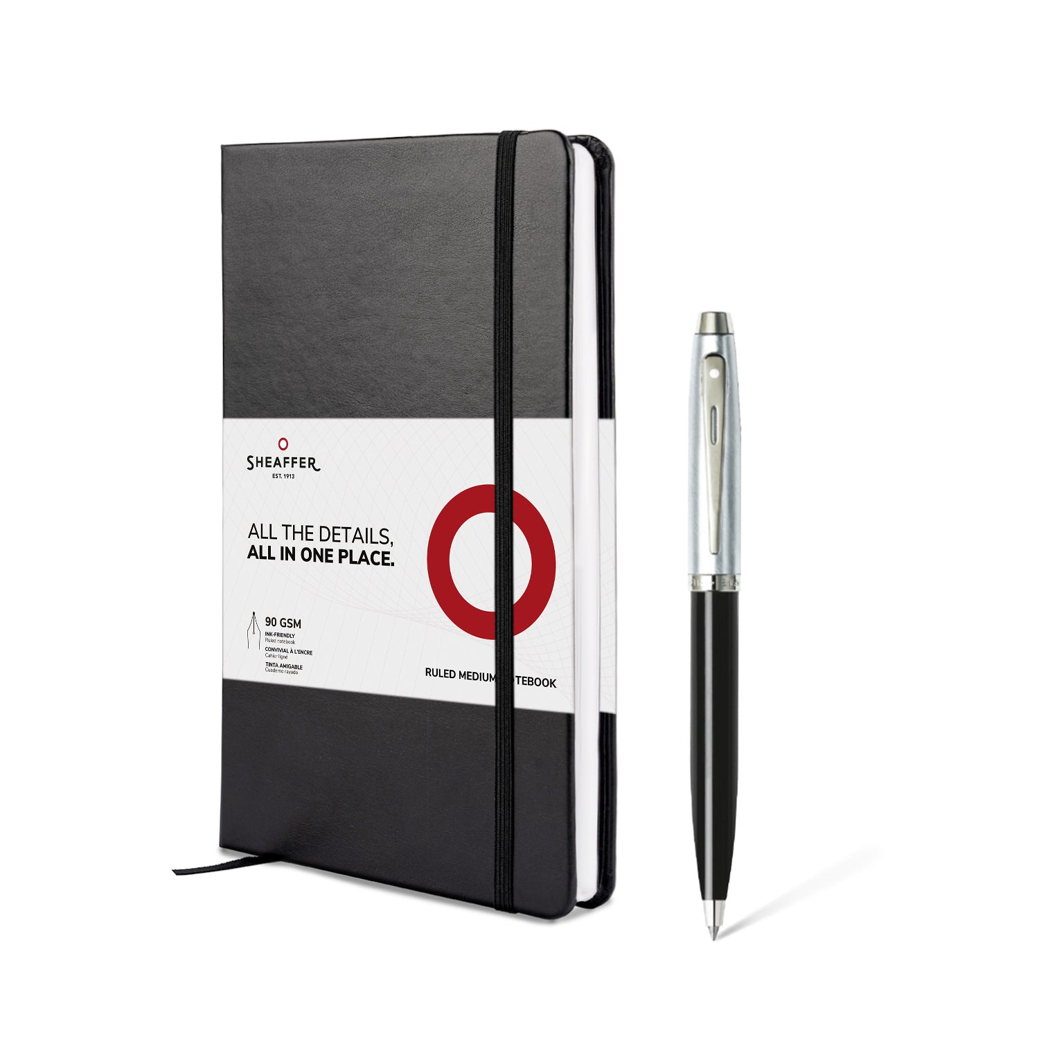 Sheaffer Gift Set ft. Glossy Black S100 9313 Ballpoint Pen with Chrome Trim and Medium Notebook
