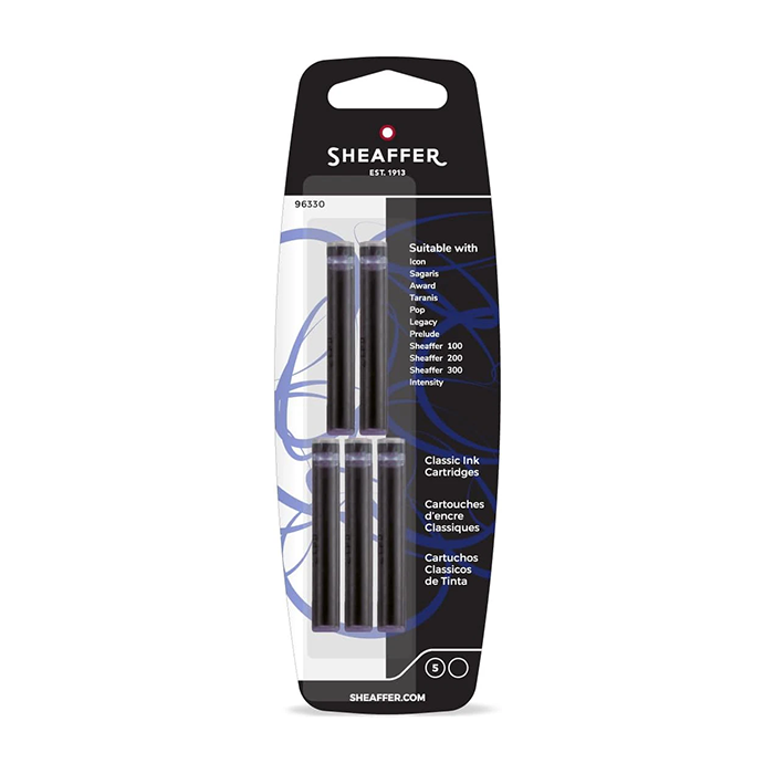 Sheaffer(R Pen Refills, Ink Cartridges, Jet Black, Pack Of 5)